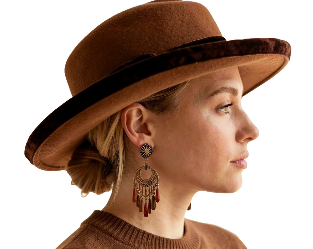 Unbranded Vintage sienna burnt orange wool winter hat with velvet band